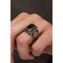 Siyah Zirkon Taşlı Dikdörtgen 925 Erkek Gümüş Yüzük Gümüş