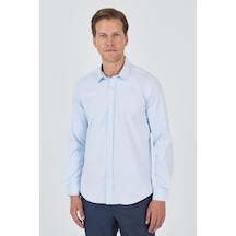 İmza Uzun Kol Düz Bez Ayağı Sert Yaka Cepsiz Pamuklu Classic Slim Fit Gömlek 1004250211 Koyu Mavi