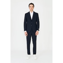Lacivert Modern Slim Fit Düz Kumaş Klasik Kesim Takım Elbise Laci