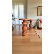 Ahşap Mantar Sehpa Takımı 2 Li Fındık Renk Yan Sehpa