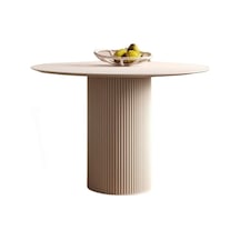 Vintage Yuvarlak Ahşap Bohem Masa 130x130 Krem