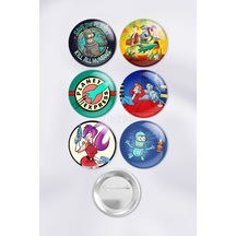 Futurama Bender Anime Animasyon Çanta Süsü Rozet İğneli Buton Rozet Seti 6 Adet Çok Renkli
