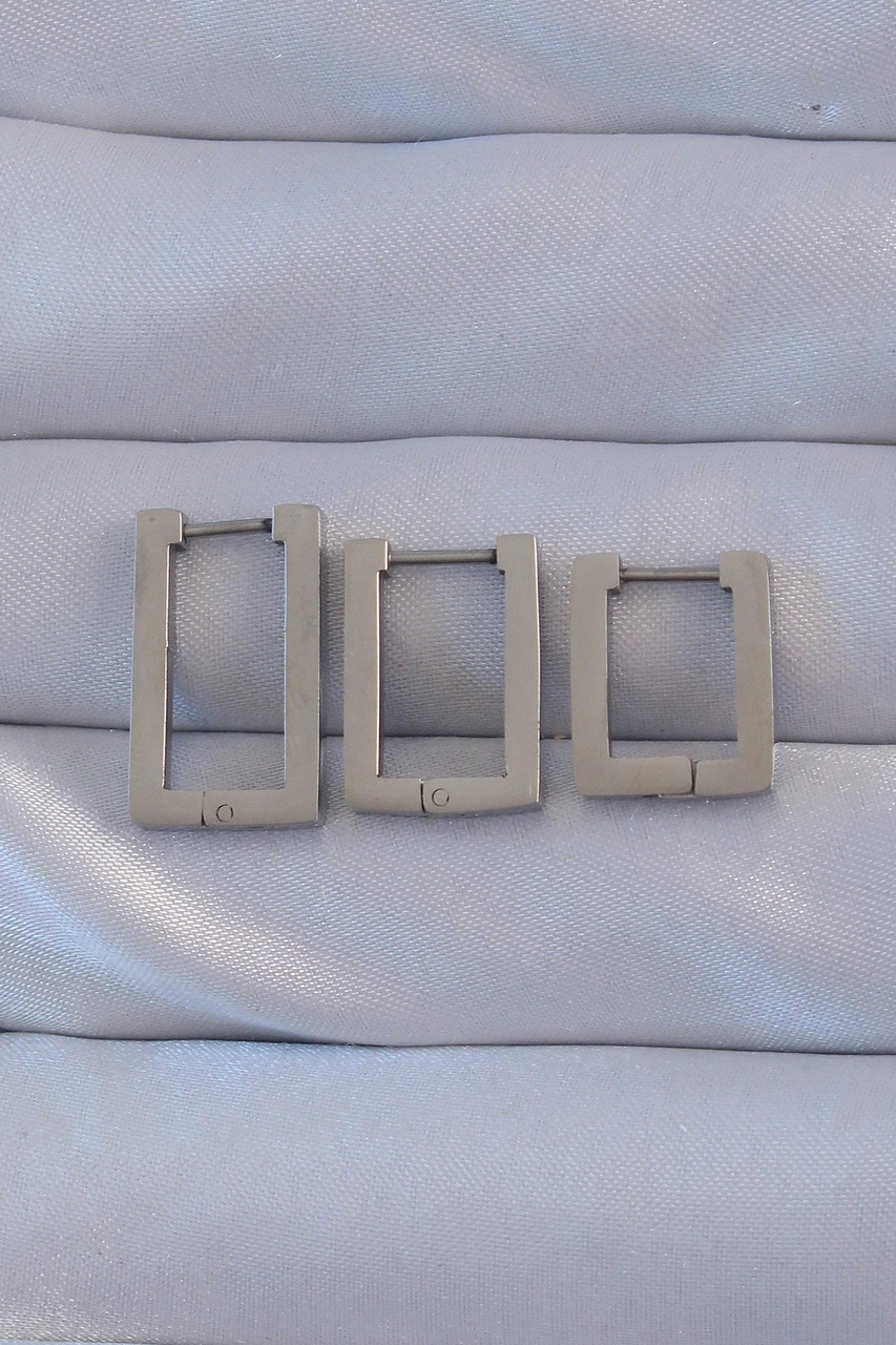 316l Çelik Gümüş Renk Dikdörtgen Küpe Seti Renkli