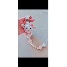 Amigurumi Kuzu Emzik Zinciri İsimli Emzik Aksesuarı Askısı Bej - Beyaz