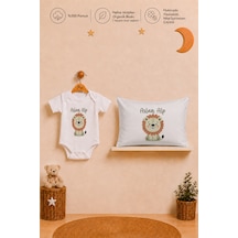Pia Baby İsme Özel Kısa Kollu Erkek Bebek Body Zıbın Ve 35x45 Yastık Kılıfı %100 Pamuk Organik Baskılı Bebek Hediyesi 1021bay2x Krem
