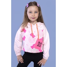 Toontoy Kız Çocuk Cep Detaylı Baskılı Sweatshirt Pudra