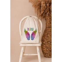 İsme Özel Kız Bebek Çocuk Kıyafet Kesesi 30x40 Cm %100 Pamuk Ham Bez İsim Baskılı Yıkanabilir Kişiye Özel Kese 2051kk Ekru