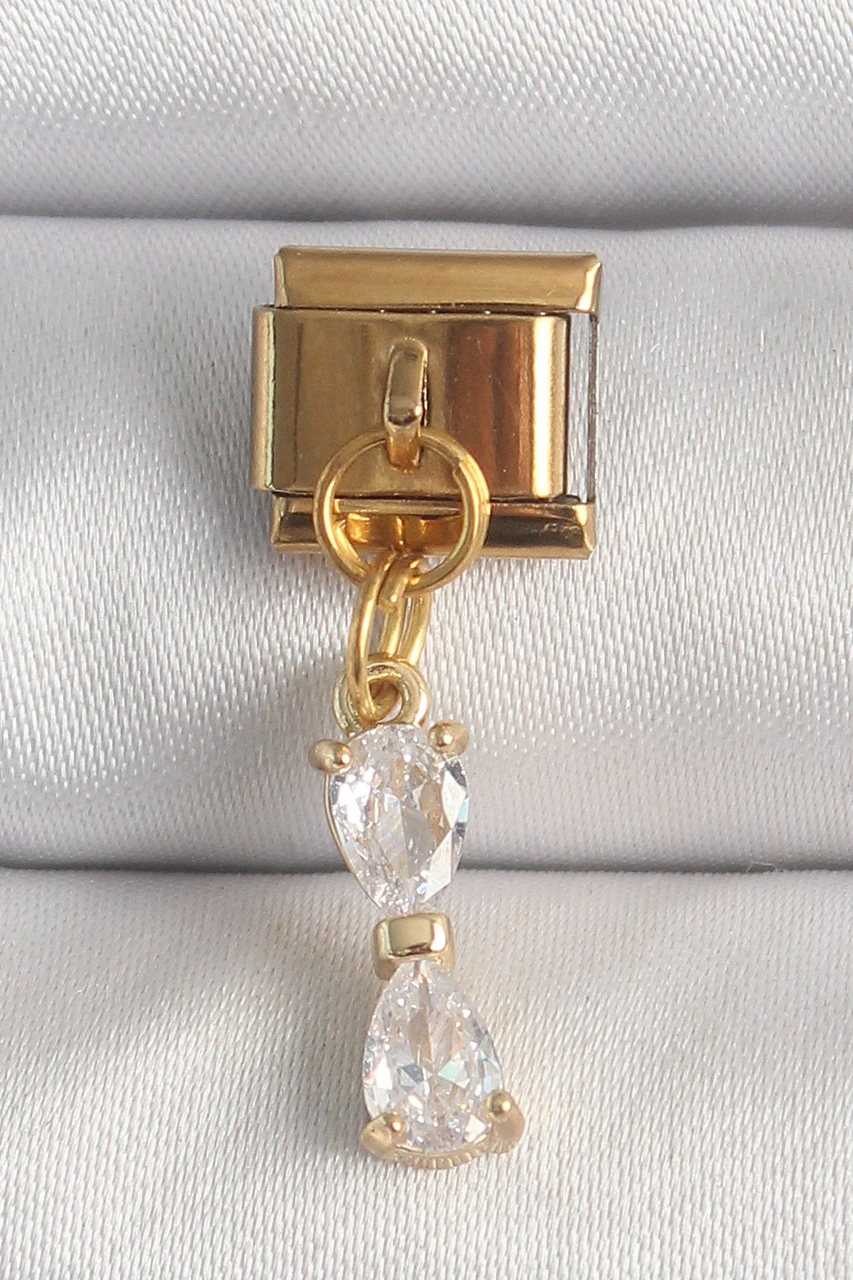316l Çelik Gold Renk Sallantı Zirkon Taşlı Kurdele Model Nomination Charm Çok Renkli