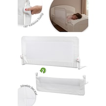 Wellgro Premium 120x65 CM Deri Kılıflı Yatak Bariyeri Katlanır Yatak Korkuluğu, Beyaz