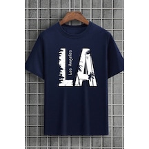 Unisex Los Angles Baskılı Tasarım Tshirt Lacivert