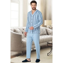 Mecit Pijama Mecit 2767 Mavi Önden Düğmeli Büyük Beden Erkek Pijama Takımı 001