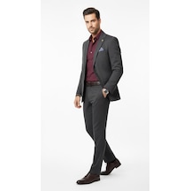 Plus Scorpion Erkek Kendinden Örmeli Çift Düğmeli Blazer Ceket Tek Yırtmaçlı, Modern Klasik Kesim Antrasit