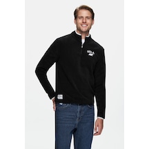 Ucla Cornıng Siyah Yarım Fermuarlı Nakışlı Polar Standard Fit Erkek Sweatshirt Siyah