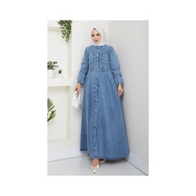 Hb Harma Time Butik Kadın Belden Lastikli Cep Detaylı Kot Mavi Elbise Mavi Mavi