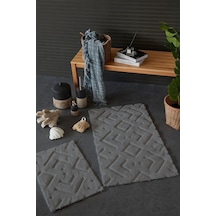 Hcw Mors Açık Gri %100 Pamuk Viskon 2 Parça Banyo Paspas Seti 40 60+60 100 Cm Gri