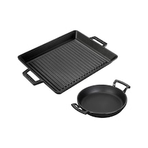 Lava Döküm Izgara Tava 26x32 &amp 20 Cm Sahan Set - Gerçek Izgara Lezzeti Evde Çok Renkli