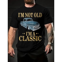 Erkek Tişört Araba Baskılı Kısa Kol T-shirt - Siyah