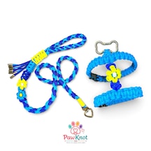 Sky Bloom Set Köpek/kedi Geöğüs Tasması Ve Gezdirme Kayışı Paracord El Yapımı Mavi - Lacivert - Sarı