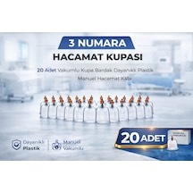 3 Numara Hacamat Kupası 20 Adet Vakumlu Kupa Bardak Dayanıklı Plastik Manuel Hacamat Kabı Şeffaf