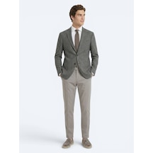 Kip Haki Desenli Regular Fit Keten Karışımlı Ceket