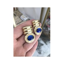 Özel Seri Gold Detaylı Lacivert Küpe Altın