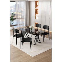 Canisa Jolin Serisi Mdf 90x168 Siyah Mermer Desen Masa Takımı 4 Siyah Metal Sandalye Siyah Mermer Desen Masa Siyah Sandalye