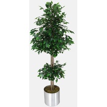 Gri Metal Saksıda Yapay Benjamin Ağacı Ficus Benjamina 180 Cm Yeşil