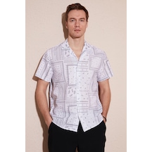 Buratti Pamuklu Regular Fit Kısa Kollu Erkek Gömlek Cf24S117514 Beyaz