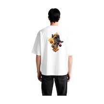 Paybuy Erkek Oversize Tişört Kaykayda Uçan Astronot Baskılı Crew Yaka Kı Beyaz
