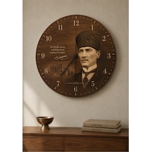 AA Shop Atatürk Temalı Baskılı Dekoratif Baskılı Ahşap Duvar Saati Sessiz Akar Mekanizmalı 808 Çoklu Renkli