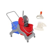 Temizlik Arabası Çift Kovalı Temizlik Seti Mop Ve Aparatı -3 Parça Paspas Arabası - 25 Litre