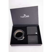 Tudors Özel Kutulu Erkek 3'lü Set Hediyelik - Çeyizlik - Cüzdan, Kartlık Ve Kemer Seti-52845 Siyah