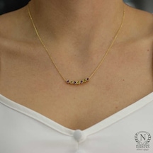 925 Ayar Gümüş Ametist ve Peridot Taşlı 7 Sıra Suyolu Kolye 344644025