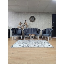 Zafir Beyaz Boyalı Tel Ayak Papatya Çay Seti Koltuk Takımı , Balkon, Salon, Ofis, Cafe Koltuk Takımı Füme