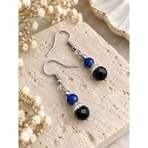 Siyah Akik Ve Lapis Lazuli Taşlı Çelik Sallantılı Küpe