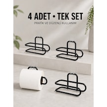 Mey İthalat Duvara Yapışkanlı Wc Kağıtlık Siyah Metal 4 Adet Tuvalet Kağıdı Rulo Askısı Çok Renkli