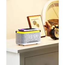 Sa-148 15w Kablosuz Şarj Etme Özellikli Masa Saati - Çalar Saatli Alarm - Bluetooth Hoparlör - Radyo