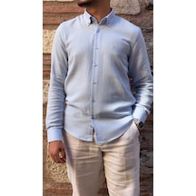 Slim Fit Uzun Kol Müslin Pamuk Rahat Nefes Alabilen Kumaştan Yaka Düğmeli Hediye Kutulu Erkek Gömlek Fs-004202 - Açık Mavi-2870 Açık Mavi