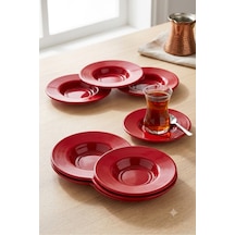6 Adet Kırılmaz Melamin Çay Tabağı Çay Tabak 11 Cm - Kırmızı Beyaz