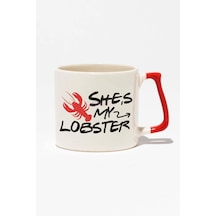 She's My Lobster Baskılı Kırmızı Kulplu Modern Seramik Kupa Kırmızı