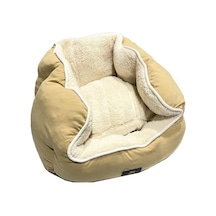 Süslüpati Kullanışlı Yıkanabilir Kumaş Silikon Elyaf Dolgulu Kedi Köpek Yatağı Kahve Krem 56cm