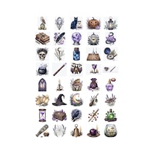 Cadılar Bayramı Cadı Temalı Suluboya Sticker Seti 40 Adet Ajanda Scrapbook Journal Planner Çıkartma Çok Renkli