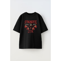 Thewert Unisex Symbıote Gym Tasarım Baskılı Pamuk Sıyah Oversize T-shirt Siyah