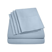Queen Çarşaf Mavi Misty - 6 Parça 1500 Üstün Koleksiyon İnce Fırçalanmış Mikrofiber Derin Cep Kraliçe Çarşaf Seti Yatak - 2 Ekstra Yastık Kılıfı, Çok Değer, Kraliçe, Mavi Puslu Çok Renkli