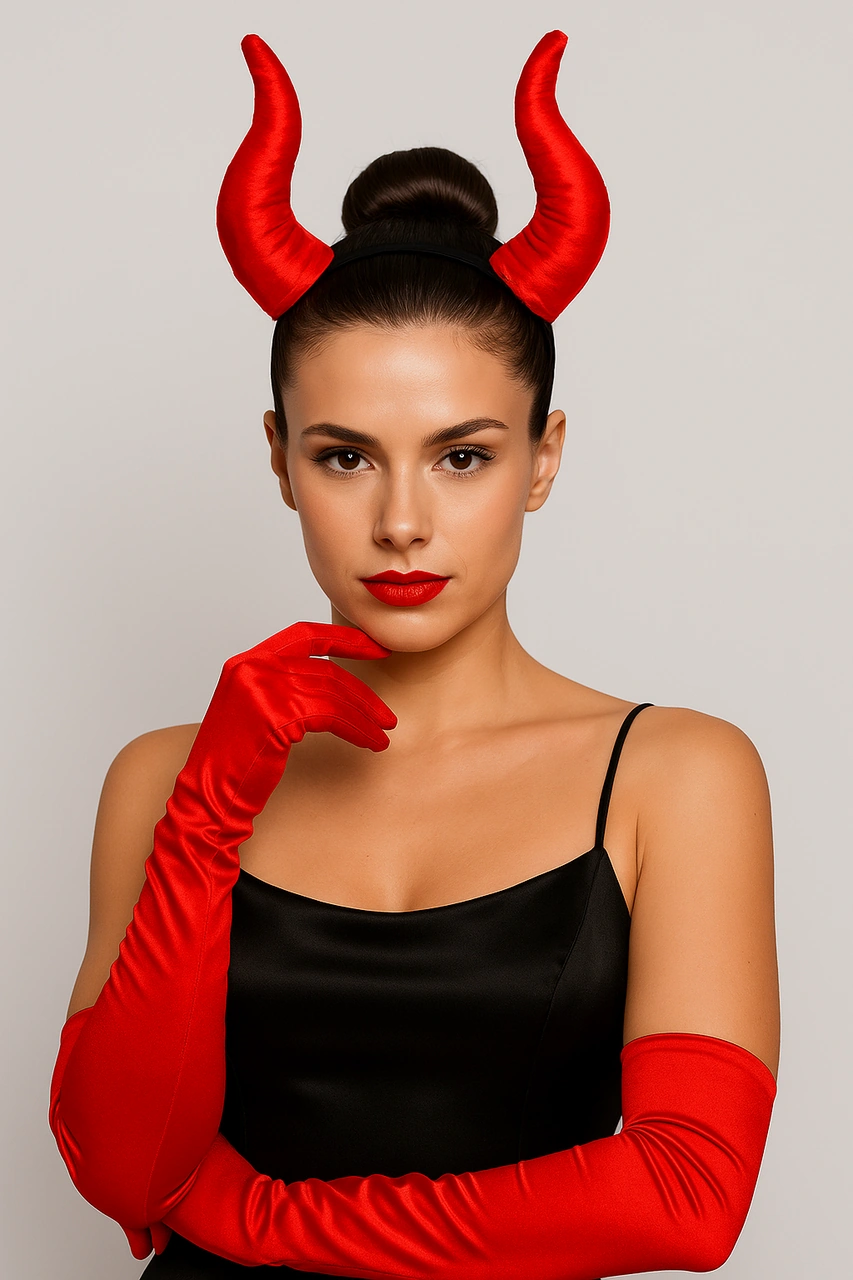 Halloween Cadılar Bayramı Taç Malefiz Kırmızı Çift Boynu Parti Kostümü Maleficent Taç Diğer