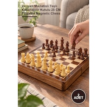 2 Adet Ahşap Satranç Takımı Vernikli Mıknatıslı Taşlı Katlanabilir Kutulu 25 Cm, Foldable Magnetic Chess