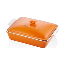 Rossallını Lıfe Dikdörtgen Kapaklı Turuncu Fırın Kabı 33x23x7 Cm Turuncu