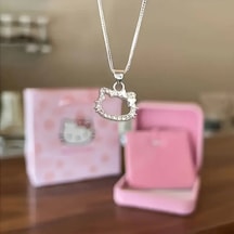 9059265194727 - Hello Kitty Figür Gümüş Renk Bijuteri Kolye Zarif Ve Şık Tasarım Kadın & Çocuklara Özel Hediye Gümüş