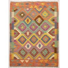 El Dokuma Afgan Kilim 100% Yün Kök Boya Elsanat Eserı İle Harıka Desenlı Çok Renkli