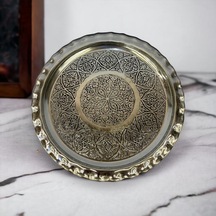 Kalaylı İşlemeli Çirtikli Bakır Tepsi 24 Cm Gümüş